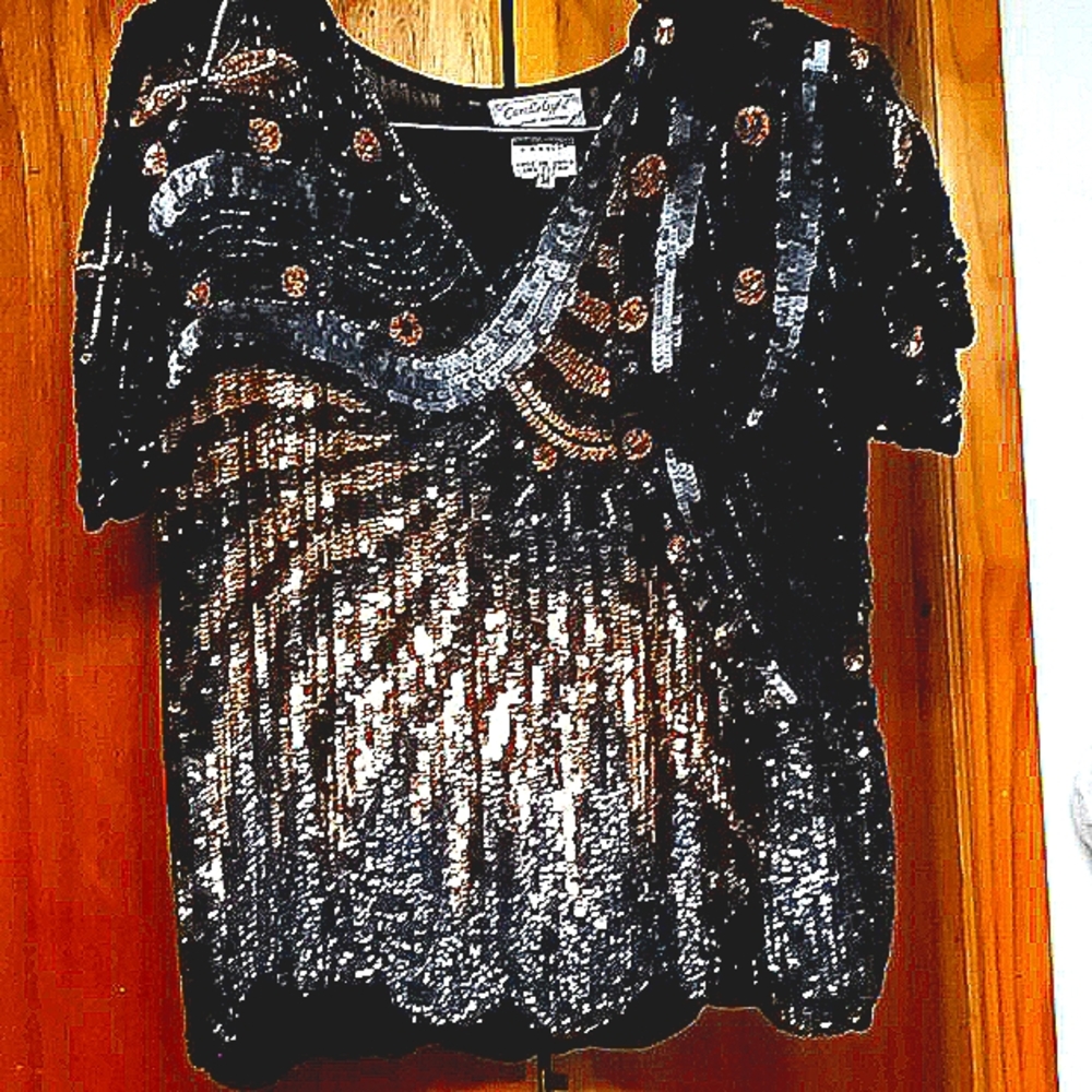 💋Vintage sequin beaded  top blouse cocktail   80's 90's